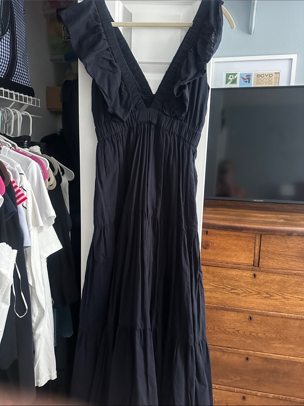 Black Ruffle V-Neck Maxi Dress - Timeless Tiered Style